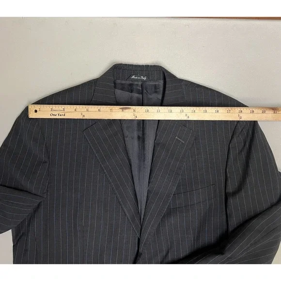 Luciano‎ Barbera Suit Jacket Mens 44R Blazer Dark Gray Striped Wool Italy - Picture 11 of 13